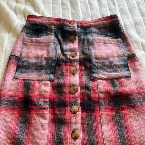 Anthropologie Pink and Red Plaid Mini Skirt - Picture 5 of 10